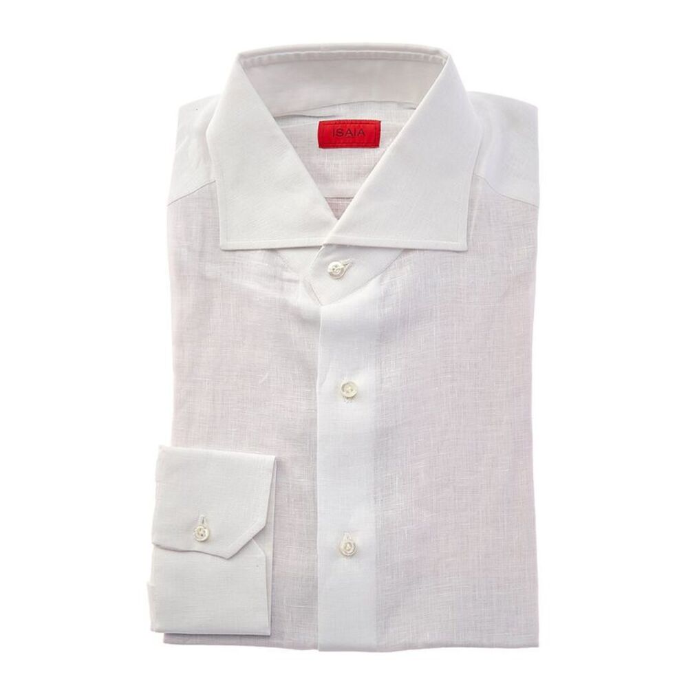 Isaia Mens  Linen Dress Shirt, White